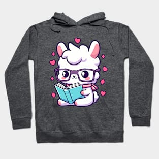 Kawaii Llama Reading Book Llama Lover Bookworm Hoodie